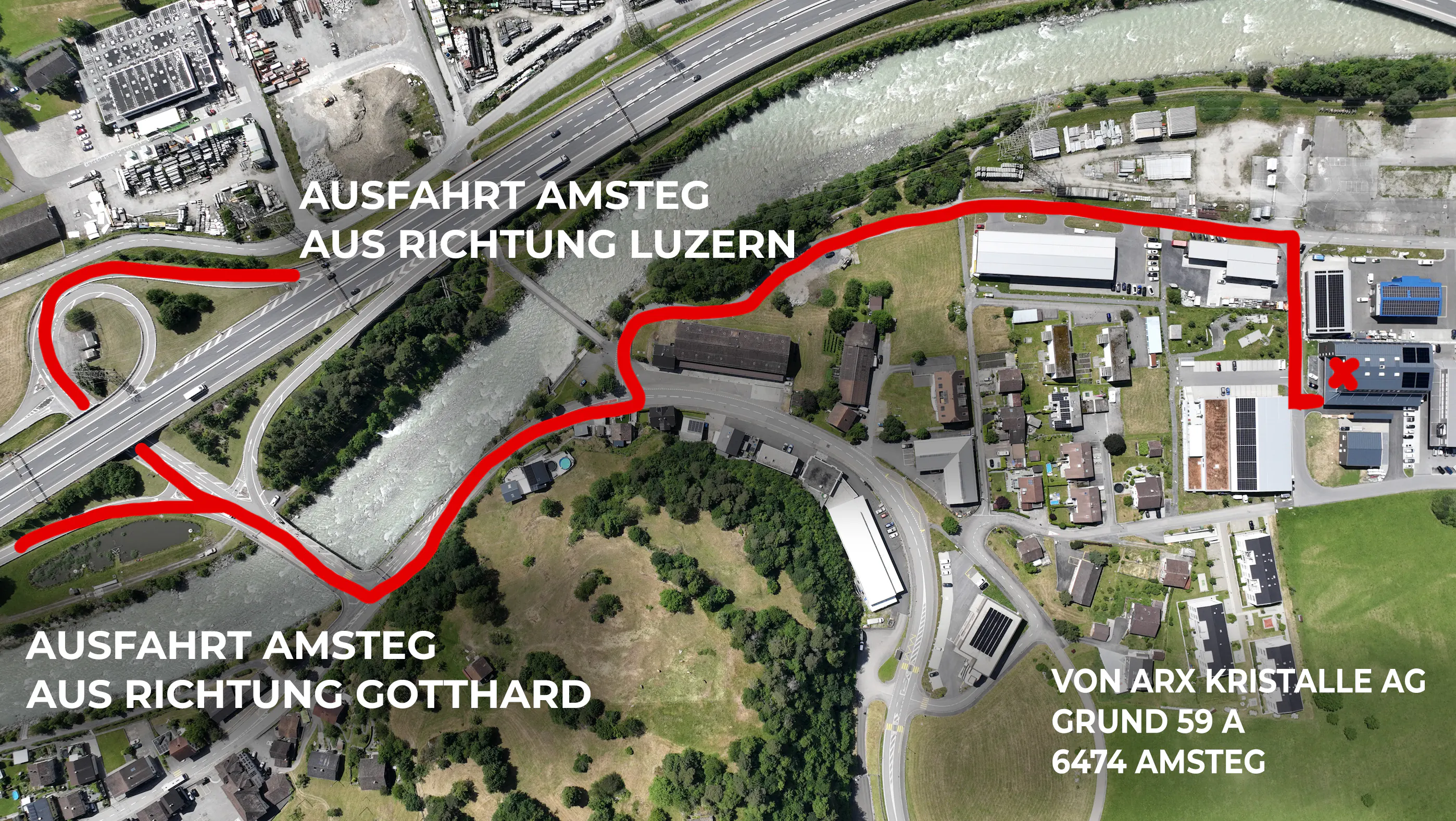 Lageplan – Anfahrt zum Bergkristall-Fachgeschäft Von Arx in Amsteg, Kanton Uri